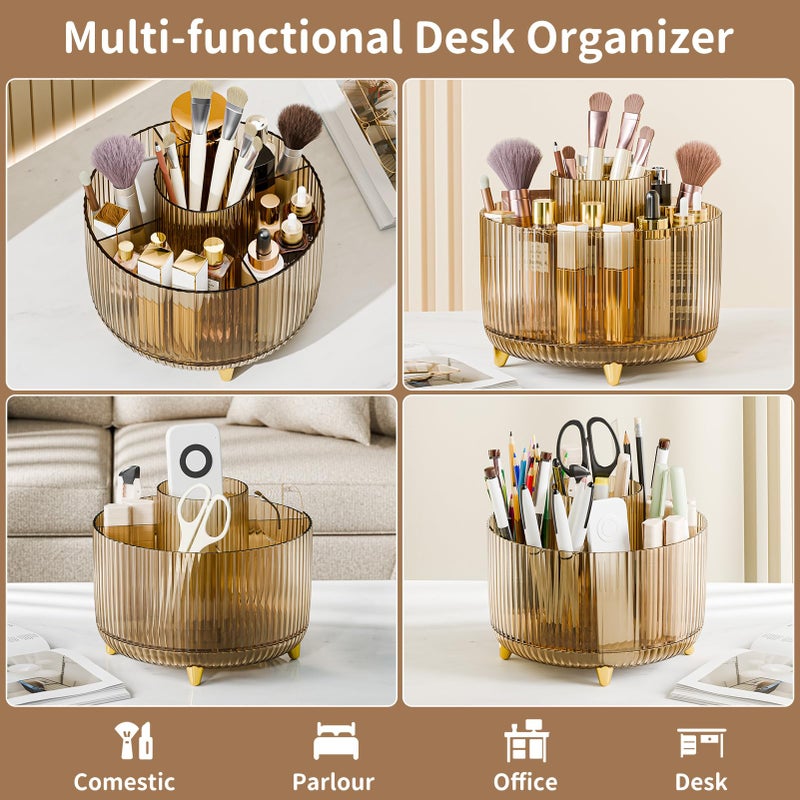 fanado 360? Rotate Makeup Brush Holder Organizer  Makeup Organizers Countertop  Makeup organization and Skincare Storage for Vanity  Desktop  Bathroom (Clear Amber) - Image 3